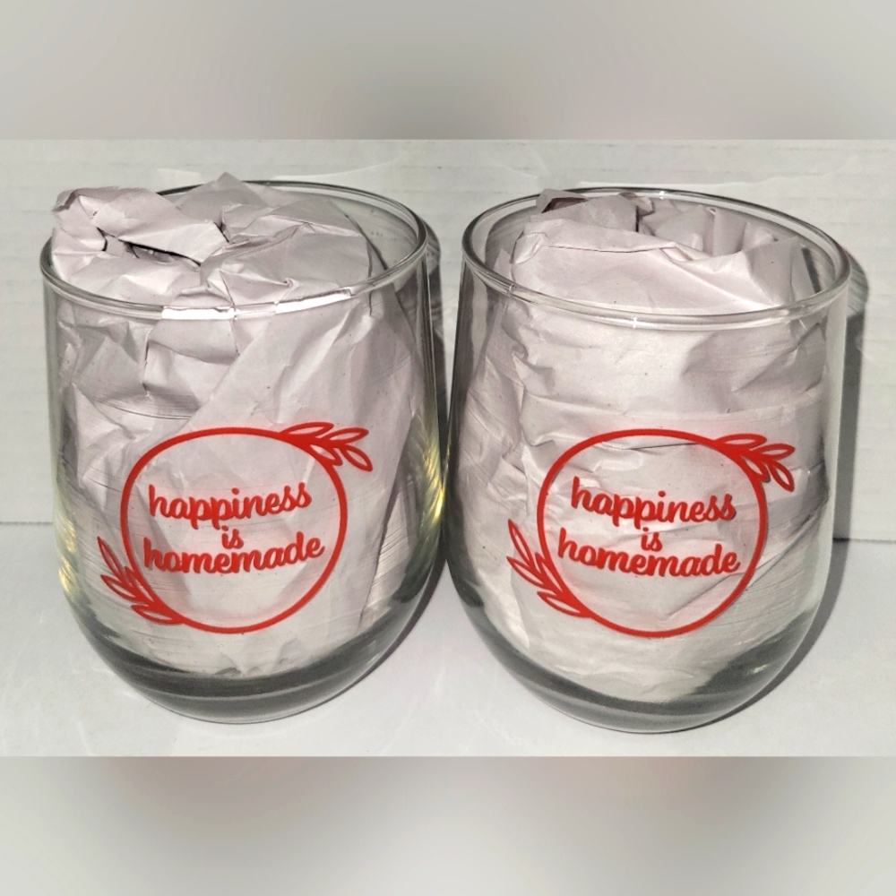 2 Piece Stemless Wine Glass Set (Happiness is Homemade)